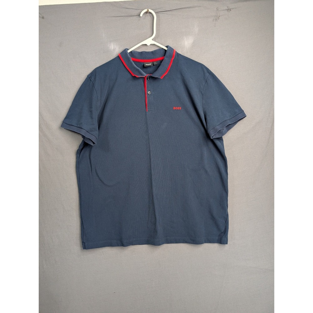 Hugo Boss Mens Firenze 33 Polo Shirt Navy Blue Red Trim XXL 10174092